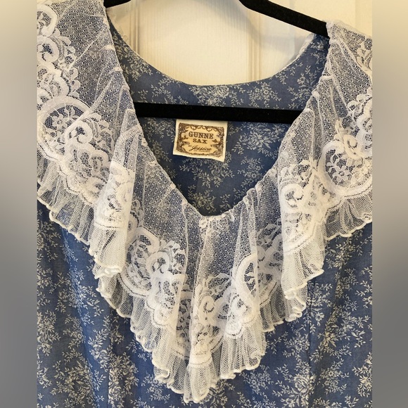 Vintage Gunne Sax by Jessica Prairie MIDI Dress Blue Floral S - Picture 4 of 9